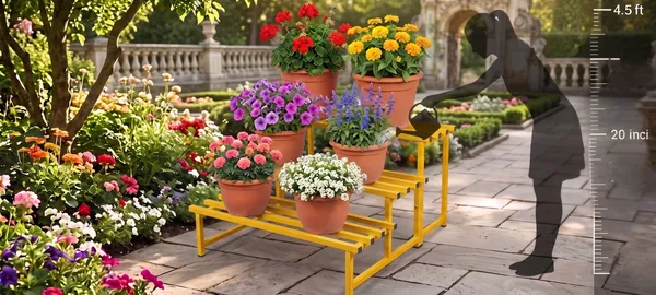 HIND's__3-Tier/Shelves_Heavy-Duty_Metal_Planter_Stand_|_Indoor_Outdoor_Flower_Pot_Holder_|_Rust-Proof_Iron_Plant_Stand_with_Modern_Design_for_Balcony,_Patio_&_Home_Decor_|_Weight_Capacity_200_KG_(Yellow-01)