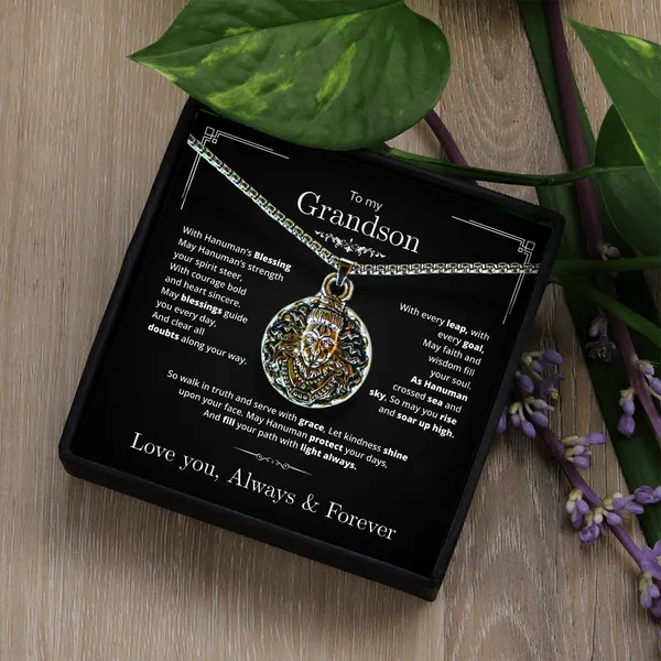 Brass_To_My_Grandson_Silver_Pendant_with_Hanumanji's_Protection_-_Standard_Gift_Box