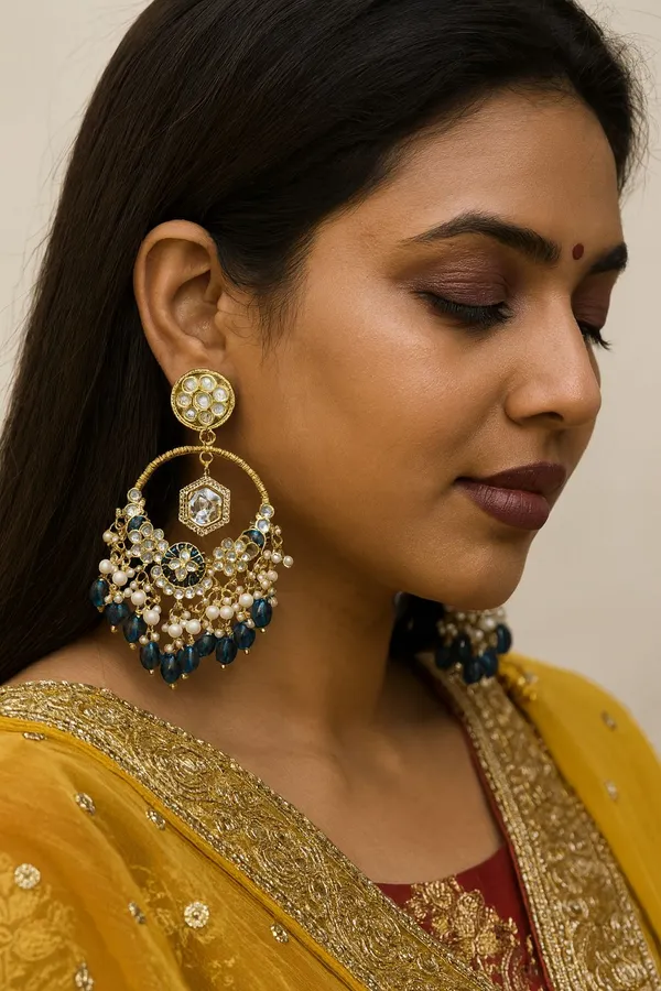 Premium_Gold-Toned_Chandbali_Jhumka_Earrings_Featuring_Sparkling_Kundan_Stones_and_Elegant_Pearl_Tassels_._Ideal_for_Bridal_Looks_and_Grand_Festive_Occasions