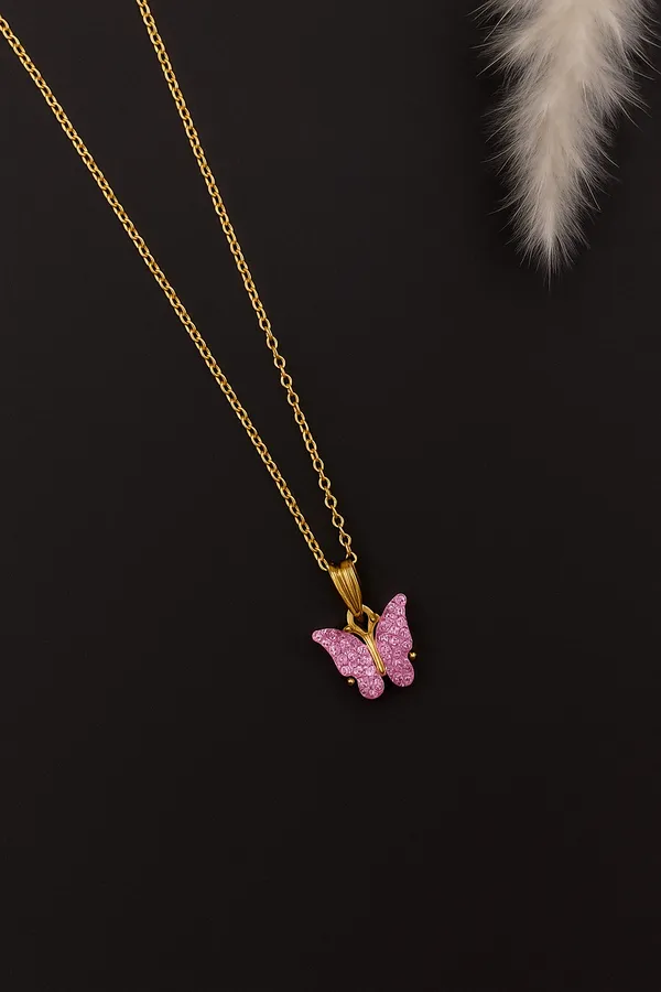 Fancy_Gold-Plated_Butterfly_Pendant_Chain_Combo_for_Women_&_Girls_|_Elegant_Sparkling_Resin_Art_Butterfly_Necklace