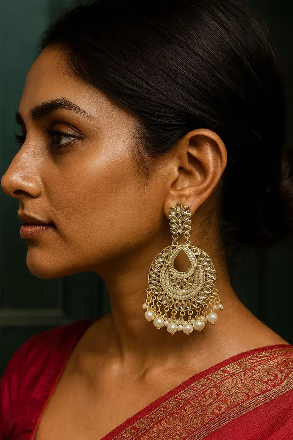 Premium_Gold_Toned_Chandbali_Jhumka_Earrings_Featuring_Sparkling_Kundan_Stones_and_Elegant_Pearl_Tassels__Ideal_for_Bridal_Looks_and_Grand_Festive_Occasions