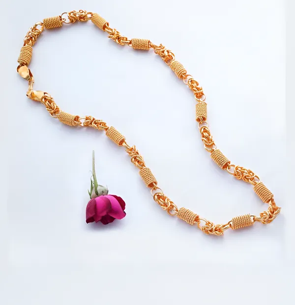 MenÃ¢â‚¬â„¢s_One_Gram_Gold_Byzantine_Link_Chain_with_Textured_Cylinder_Beads_Ã¢â‚¬â€œ_Luxury_Statement_Chain