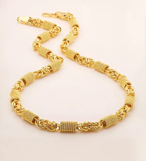 MenÃ¢â‚¬â„¢s_One_Gram_Gold_Byzantine_Link_Chain_with_Textured_Cylinder_Beads_Ã¢â‚¬â€œ_Luxury_Statement_Chain