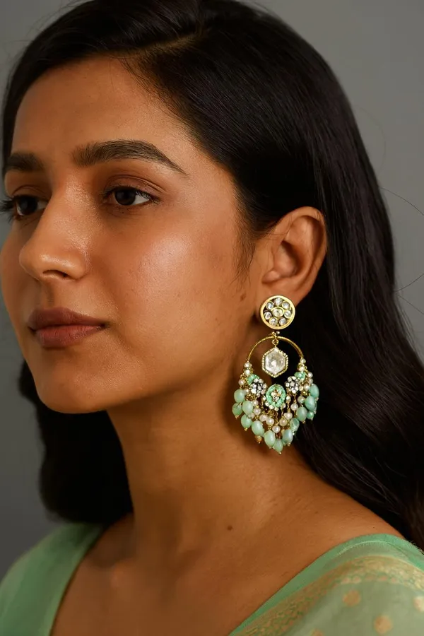 Premium_Gold-Toned_Chandbali_Jhumka_Earrings_Featuring_Sparkling_Kundan_Stones_and_Elegant_Pearl_Tassels.Ideal_for_Bridal_Looks_and_Grand_Festive_Occasions