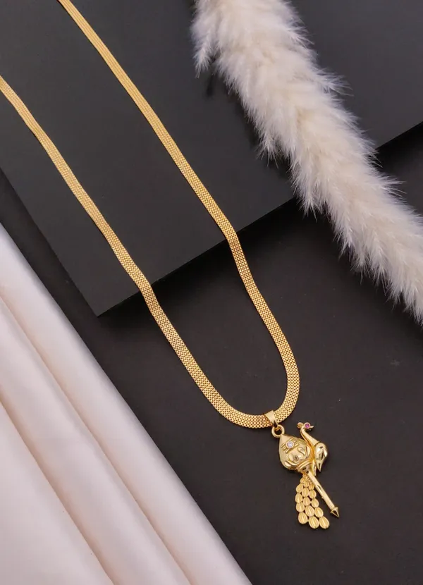 Stylish_Gold_Plated_Peacock_Pendant_Necklace_for_Women_|_Elegant_4-Line_Flat_Chain_with_Textured_Peacock_Design