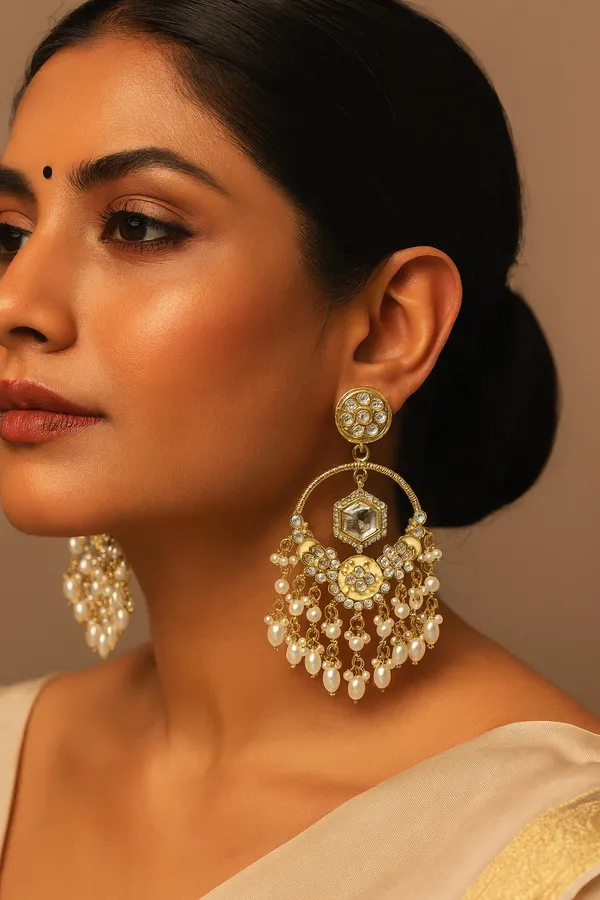 Premium_Gold-Toned_Chandbali_Jhumka_Earrings_Featuring_Sparkling_Kundan_Stones_and_Elegant_Pearl_Tassels_Ã¯Â¿Â½_Ideal_for_Bridal_Looks_and_Grand_Festive_Occasions