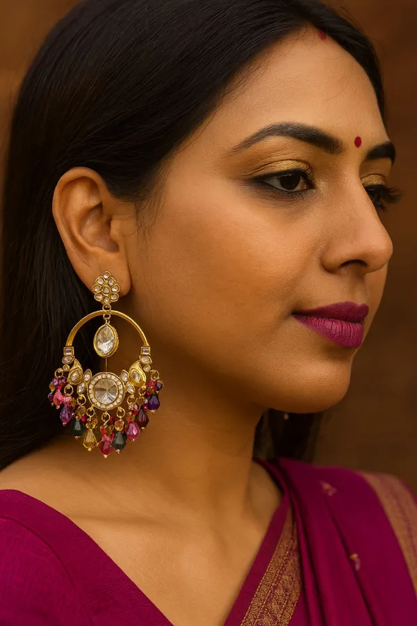 Premium_Gold_Toned_Chandbali_Jhumka_Earrings_Featuring_Sparkling_Kundan_Stones_and_Elegant_Pearl_Tassels__Ideal_for_Bridal_Looks_and_Grand_Festive_Occasions