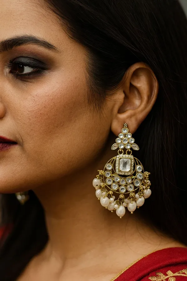Premium_Gold_Toned_Chandbali_Jhumka_Earrings_Featuring_Sparkling_Kundan_Stones_and_Elegant_Pearl_Tassels__Ideal_for_Bridal_Looks_and_Grand_Festive_Occasions