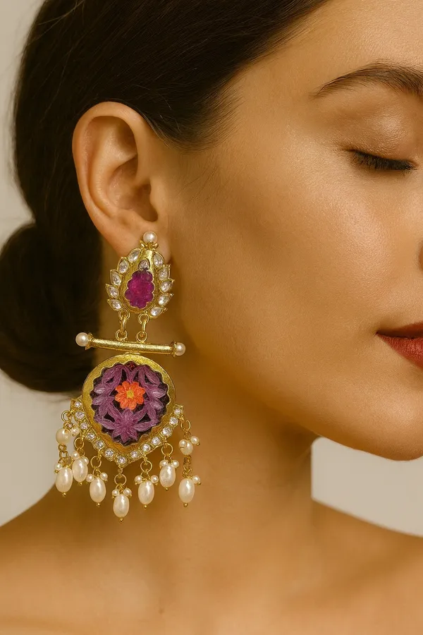 Premium_Gold-Toned_Chandbali_Jhumka_Earrings_Featuring_Sparkling_Kundan_Stones_and_Elegant_Pearl_Tassels_Ã¯Â¿Â½_Ideal_for_Bridal_Looks_and_Grand_Festive_Occasions