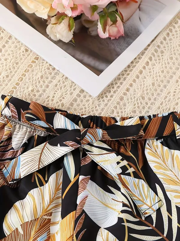 Girls_Black_Ribbed_Top_&_Tropical_Leaf_Print_Pants_Co-Ord_Set