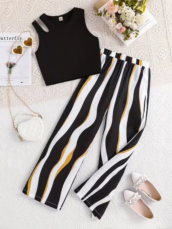 Girls_Black_Solid_Top_&_Striped_Wide-Leg_Pants_Co-Ord_Set