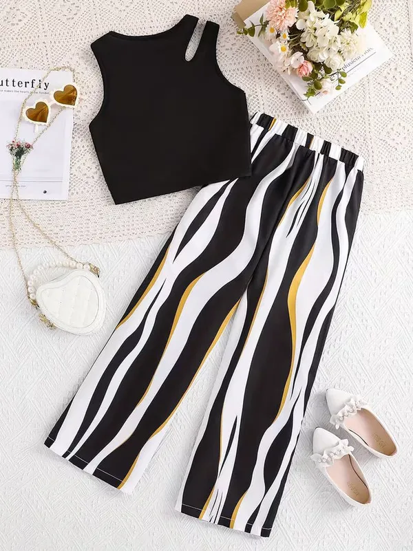 Girls_Black_Solid_Top_&_Striped_Wide-Leg_Pants_Co-Ord_Set