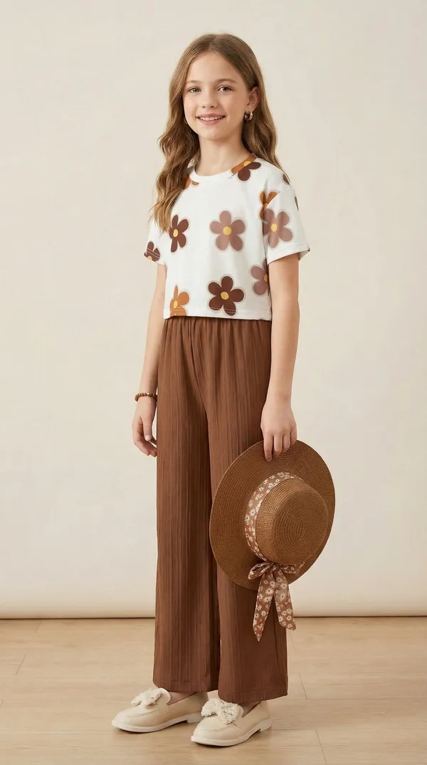 Girls_Brown_Floral_Printed_Top_with_Pleated_Palazzo_Pants_Co-Ord_Set