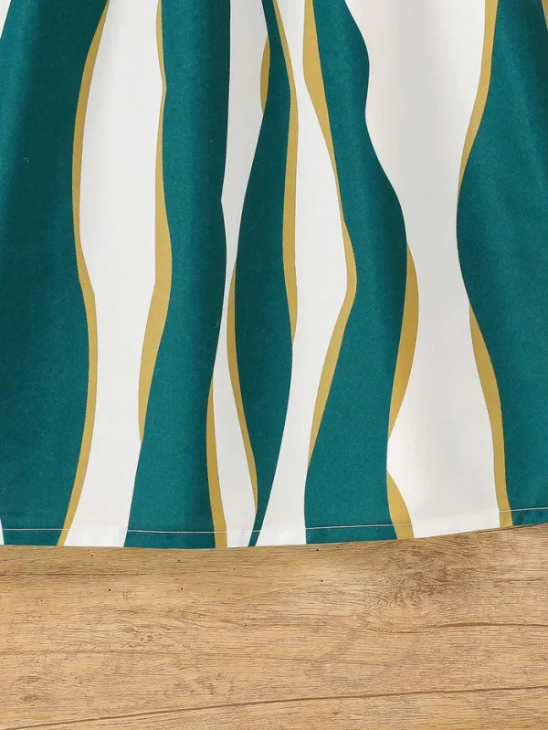 Girls_Green_Ribbed_Top_Striped_Flared_Dress_with_Bow