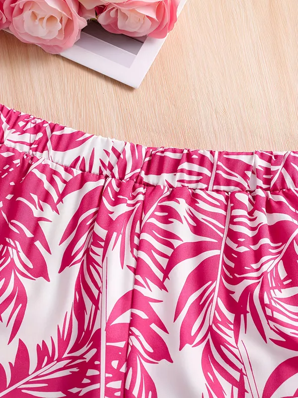 Girls_Hot_Pink_Ribbed_Top_&_Tropical_Leaf_Print_Pants_Co-Ord_Set