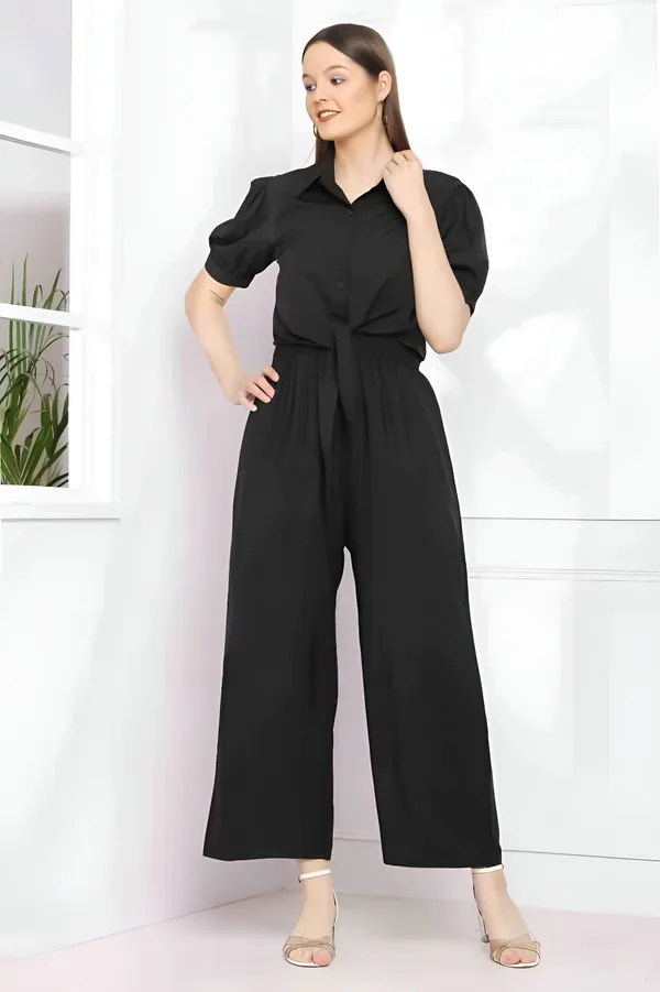 Black_Crepe_Half_Sleeve_2_Piece_Jumpsuit_For_Women