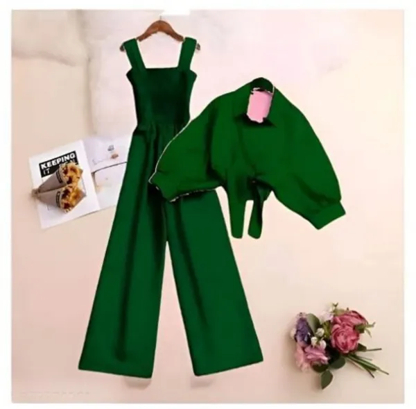 Green_Crepe_Half_Sleeve_2_Piece_Jumpsuit_For_Women