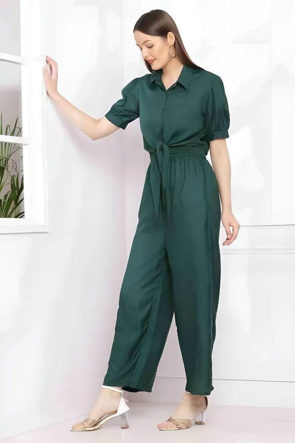 Green_Crepe_Half_Sleeve_2_Piece_Jumpsuit_For_Women
