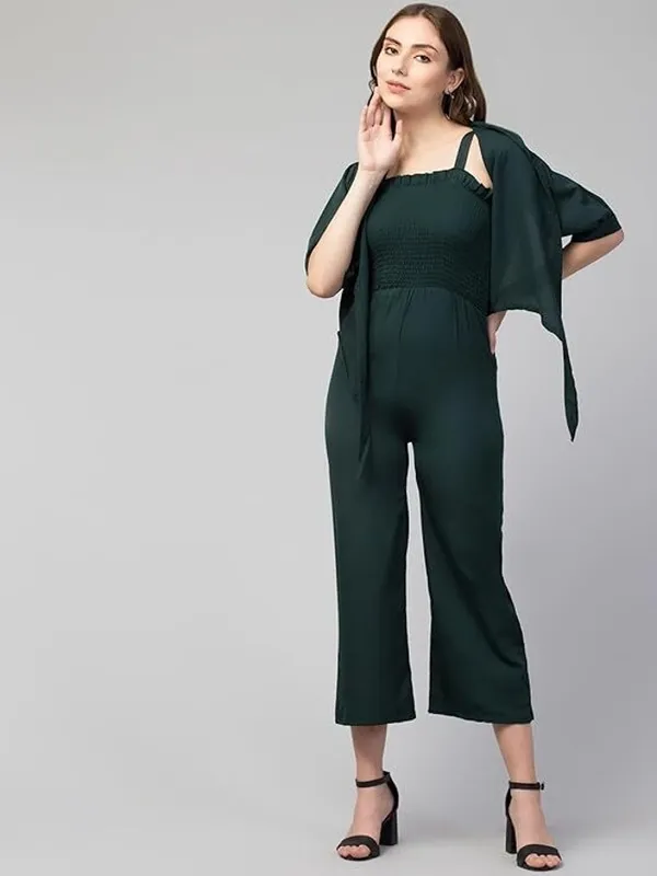 Green_Crepe_Half_Sleeve_2_Piece_Jumpsuit_For_Women