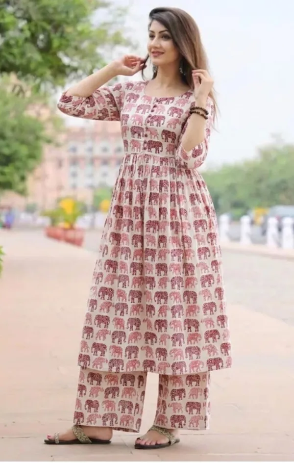 Elegant_Women’s_Printed_Kurta_Palazzo_Set_with_Elephant_Design_|_Casual_Ethnic_Wear_for_Women_|_100%_Pure_Cotton