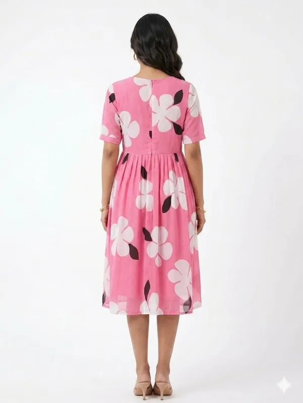 One_Amore_Women's_Pink_Floral_Printed_A-Line_Midi_Dress_|_V-Neck_Casual_Summer_Dress_|_Half_Sleeve_Flared_Dress_for_Women_|_Comfortable_Daily_Wear_Western_Dress