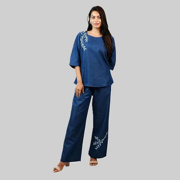 Women_Embroidered_Co-Ord_Set_|_3/4_Sleeve_Top_with_Wide_Leg_Palazzo_Pants_|_Stylish_Casual_Western_Wear_Set