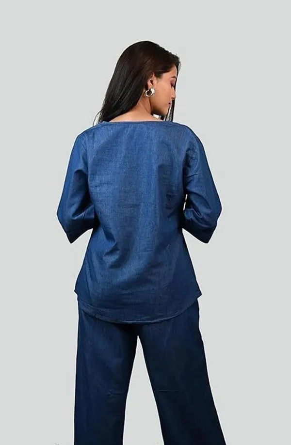 Women_Embroidered_Co-Ord_Set_|_3/4_Sleeve_Top_with_Wide_Leg_Palazzo_Pants_|_Stylish_Casual_Western_Wear_Set