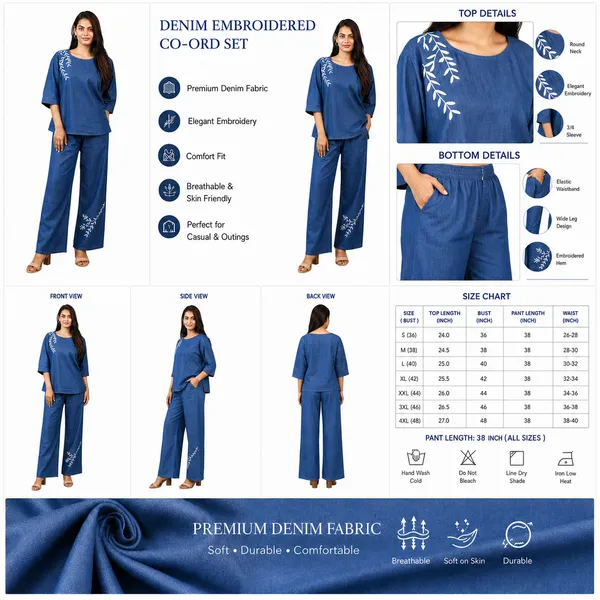 Women_Embroidered_Co-Ord_Set_|_3/4_Sleeve_Top_with_Wide_Leg_Palazzo_Pants_|_Stylish_Casual_Western_Wear_Set