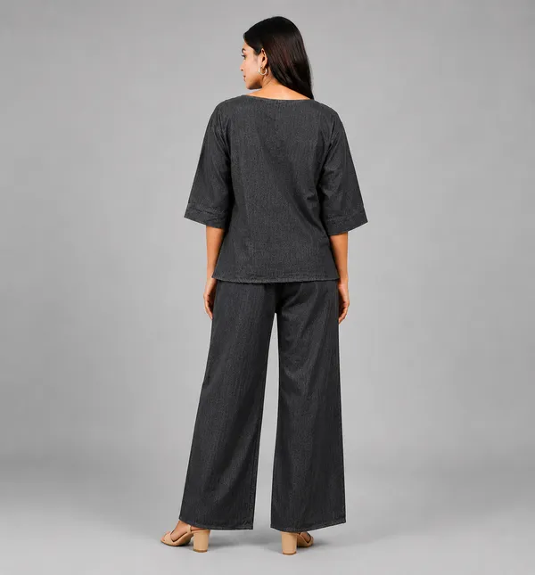 Women_Embroidered_Co-Ord_Set_|_3/4_Sleeve_Top_with_Wide_Leg_Pants_|_Stylish_Casual_Western_Wear_Set
