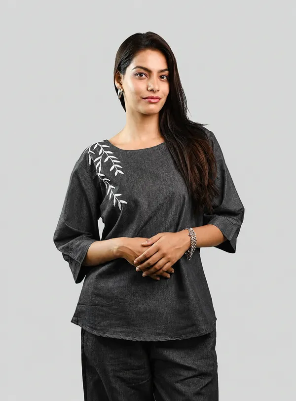 Women_Embroidered_Co-Ord_Set_|_3/4_Sleeve_Top_with_Wide_Leg_Pants_|_Stylish_Casual_Western_Wear_Set
