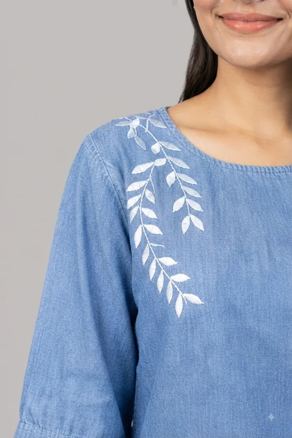 Women_Light_Blue_Embroidered_Co-Ord_Set_|_3/4_Sleeve_Top_with_Wide_Leg_Palazzo_Pants_|_Stylish_Casual_Western_Wear_Set
