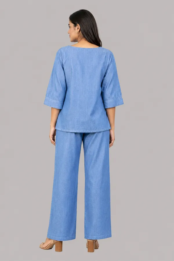 Women_Light_Blue_Embroidered_Co-Ord_Set_|_3/4_Sleeve_Top_with_Wide_Leg_Palazzo_Pants_|_Stylish_Casual_Western_Wear_Set