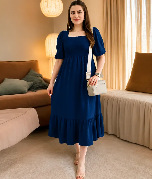 Women's_Blue_Consai_Midi_Dress_|_Puff_Sleeve_Smocked_A-Line_Dress_|_Casual_Western_Dress_for_Women_|_Elegant_Flared_Midi_Dress