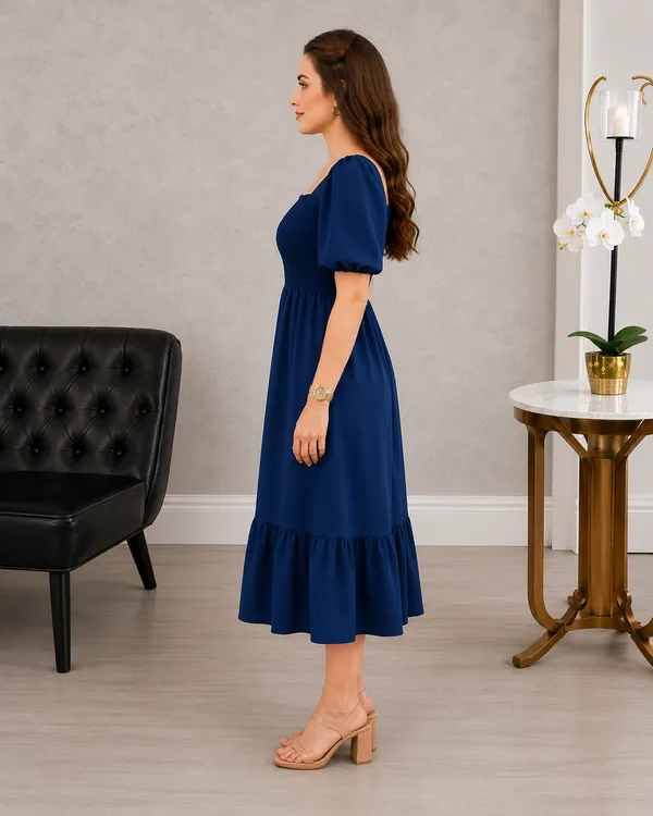 Women's_Blue_Consai_Midi_Dress_|_Puff_Sleeve_Smocked_A-Line_Dress_|_Casual_Western_Dress_for_Women_|_Elegant_Flared_Midi_Dress