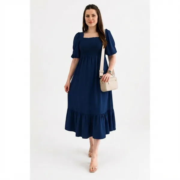 Women's_Blue_Consai_Midi_Dress_|_Puff_Sleeve_Smocked_A-Line_Dress_|_Casual_Western_Dress_for_Women_|_Elegant_Flared_Midi_Dress