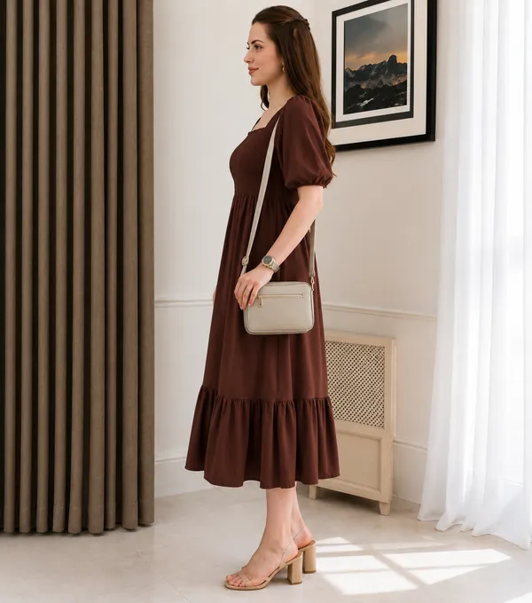 Women's_Brown_Consai_Midi_Dress_|_Puff_Sleeve_Smocked_A-Line_Dress_|_Casual_Western_Dress_for_Women_|_Elegant_Flared_Midi_Dress