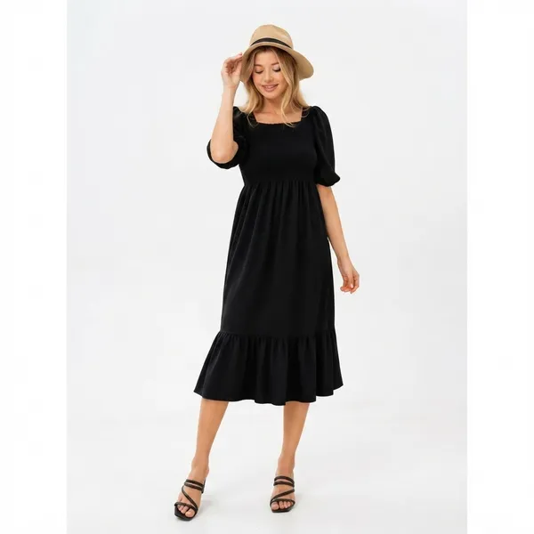 Women's_Consai_Midi_Dress_|_Puff_Sleeve_Smocked_A-Line_Dress_|_Casual_Western_Dress_for_Women_|_Elegant_Flared_Midi_Dress