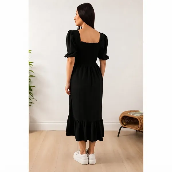 Women's_Consai_Midi_Dress_|_Puff_Sleeve_Smocked_A-Line_Dress_|_Casual_Western_Dress_for_Women_|_Elegant_Flared_Midi_Dress