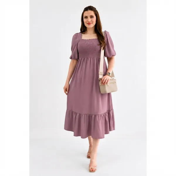 Women's_Pink_Consai_Midi_Dress_|_Puff_Sleeve_Smocked_A-Line_Dress_|_Casual_Western_Dress_for_Women_|_Elegant_Flared_Midi_Dress