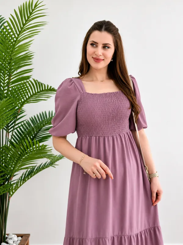 Women's_Pink_Consai_Midi_Dress_|_Puff_Sleeve_Smocked_A-Line_Dress_|_Casual_Western_Dress_for_Women_|_Elegant_Flared_Midi_Dress