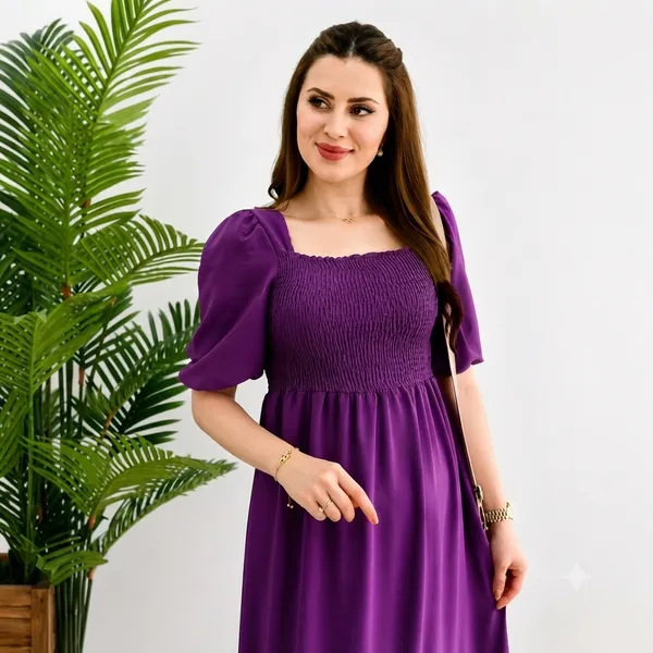 Women's_Purple_Consai_Midi_Dress_|_Puff_Sleeve_Smocked_A-Line_Dress_|_Casual_Western_Dress_for_Women_|_Elegant_Flared_Midi_Dress