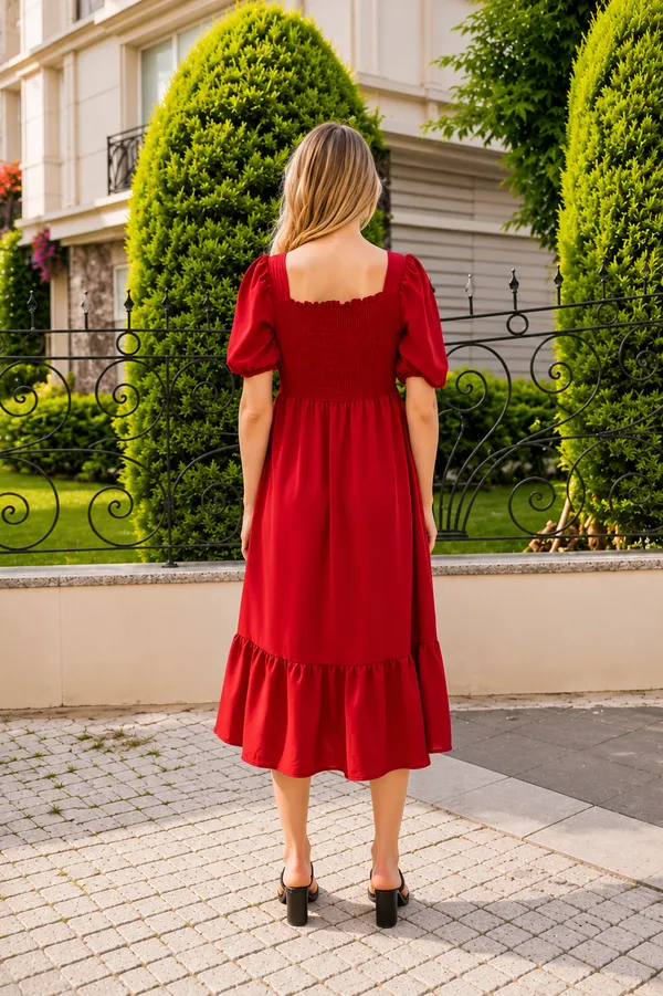 Women's_Red_Consai_Midi_Dress_|_Puff_Sleeve_Smocked_A-Line_Dress_|_Casual_Western_Dress_for_Women_|_Elegant_Flared_Midi_Dress