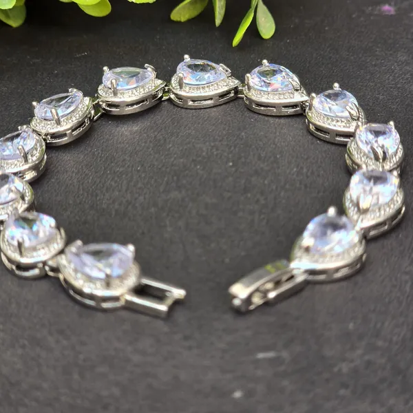White_Stainless_Steel_Anti-Tarnish_&_Water_Resistant_American_Diamond_Drop_Bracelet_For_Women