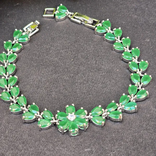 Green_Stainless_Steel_Emerald,_American_Diamond,_Pink_Spinel_Bracelet_For_Women