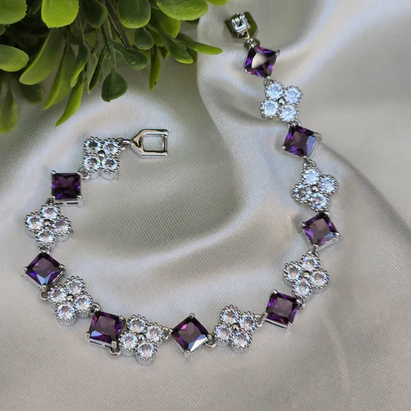 Purple_Stainless_Steel_Amethyst_With_American_Diamond_Square_Shaped_Bracelet