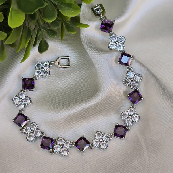 Purple_Stainless_Steel_Amethyst_With_American_Diamond_Square_Shaped_Bracelet