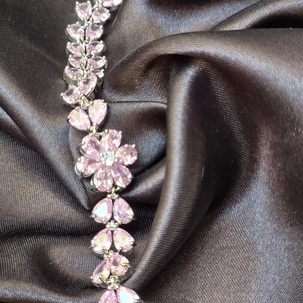 Pink_Stainless_Steel_Spinel_Flower_Shaped_Bracelet