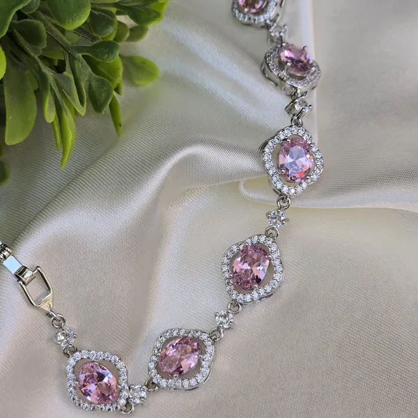 Pink_Stainless_Steel_American_Diamond_Oval_Shaped_Bracelet_For_Women
