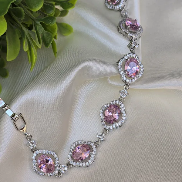 Pink_Stainless_Steel_American_Diamond_Oval_Shaped_Bracelet_For_Women