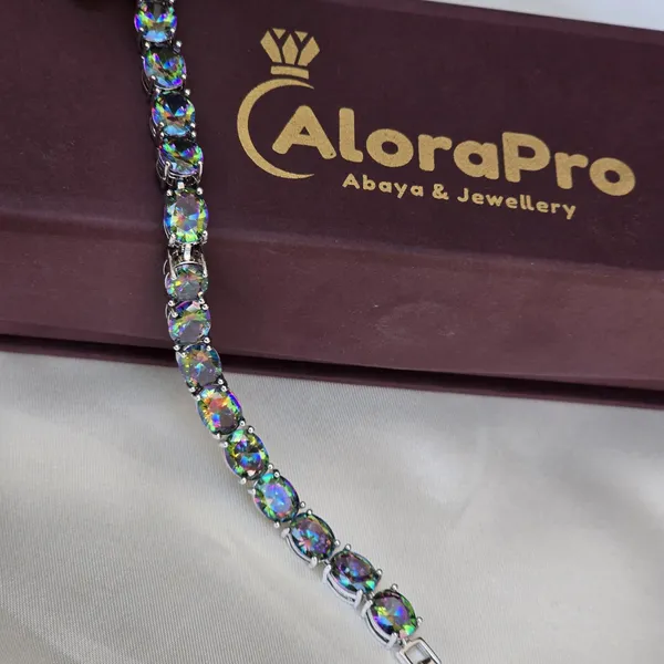 White_Stainless_Steel_Mystic_Topaz_Circle_Shaped_Bracelet